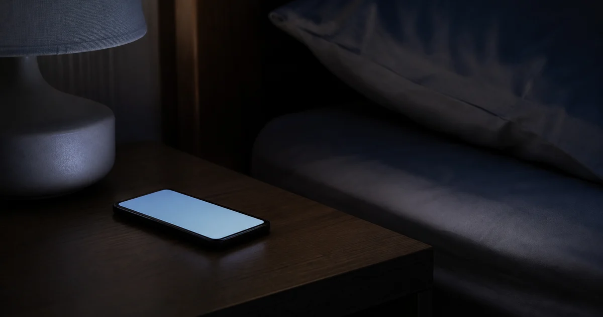 深夜のベッドサイドで通知に光るスマートフォンの画面